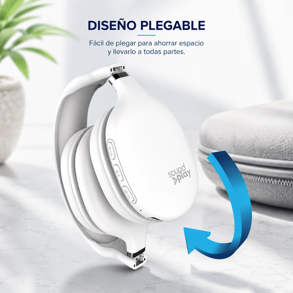 Foldable Wireless Headphones, Bluetooth Over-Ear Headset with Built-In Mic