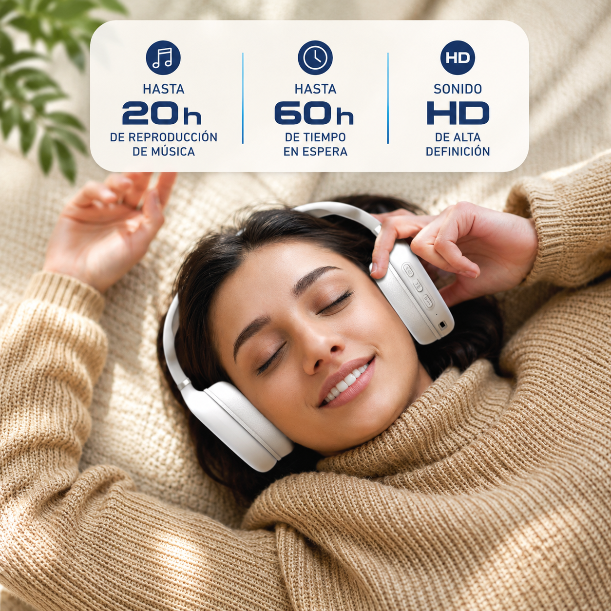 Foldable Wireless Headphones, Bluetooth Over-Ear Headset with Built-In Mic